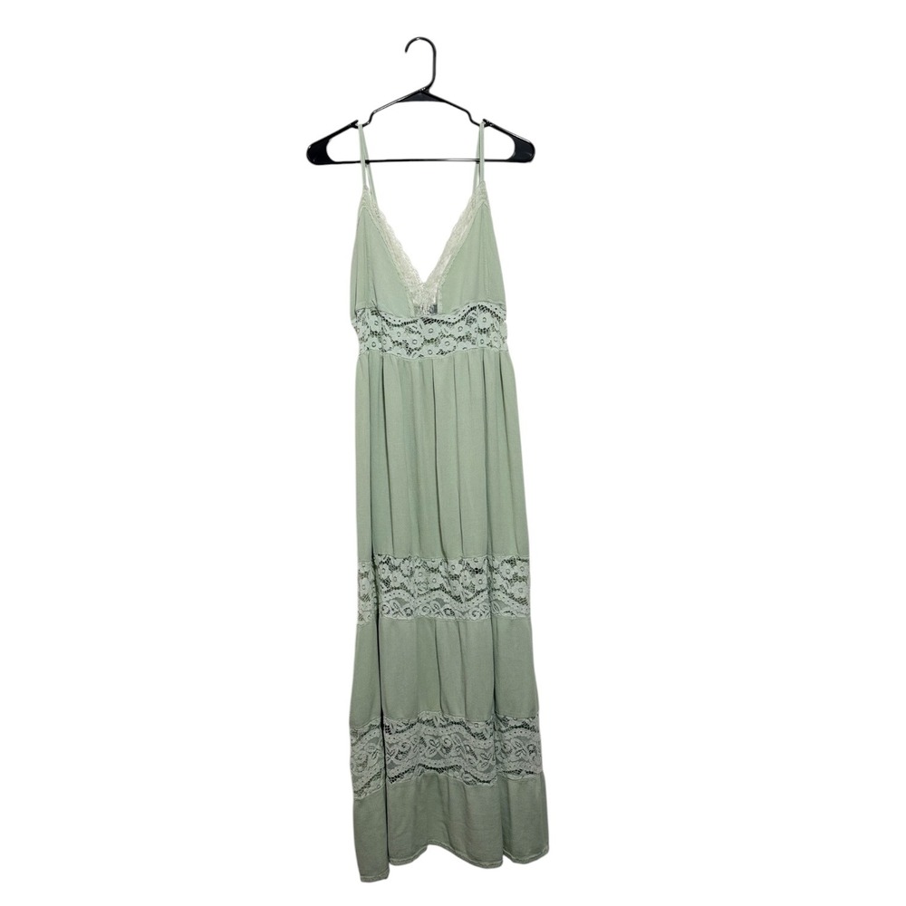 Rue+ Bohemian Fairy Lace Tiered Maxi Dress Romantic Sage Green V-Neck Women's 1X